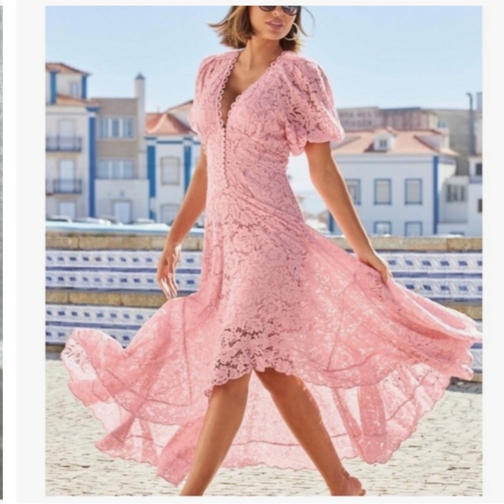 Boston Proper Dresses | Boston Proper Maxi Dress Pink Lace High low - Picture 2 of 9